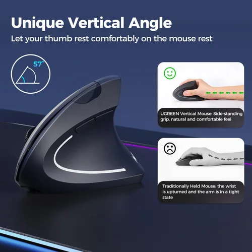 Vista 2 de AVMTOM - Mouse inalámbrico para juegos, mouse recargable para PC con retroiluminación RGB, 6 botones ajustables ergonómicos para laptop, PC