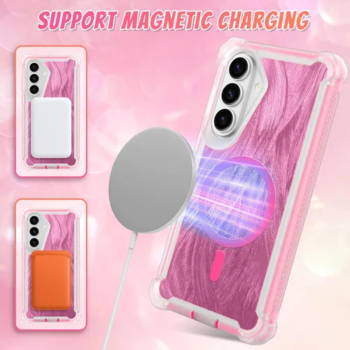 Vista 642 de Bonoma - Funda compatible con Samsung Galaxy S21 Plus, diseño de corazón con purpurina, color rosa Support for MagSafe, Plating Magnetic Case TPU