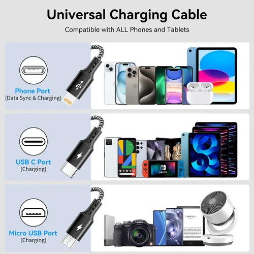 Vista 3 de ASICEN Cable de carga múltiple 3 en 1, cable de carga múltiple trenzado, cable de carga USBC, cable de carga USB universal con puerto tipo C/micro