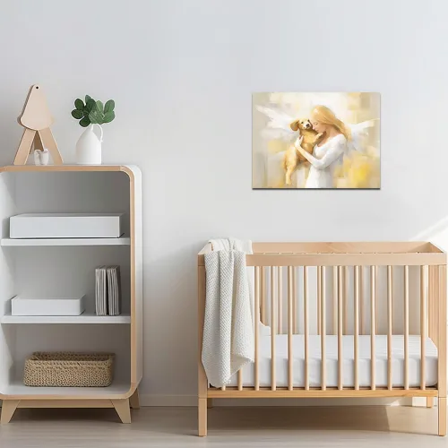 Vista 3 de QIXIANG Lienzo decorativo para pared, diseño de perro con ángel, para dormitorio, habitación de niños, marco listo para colgar