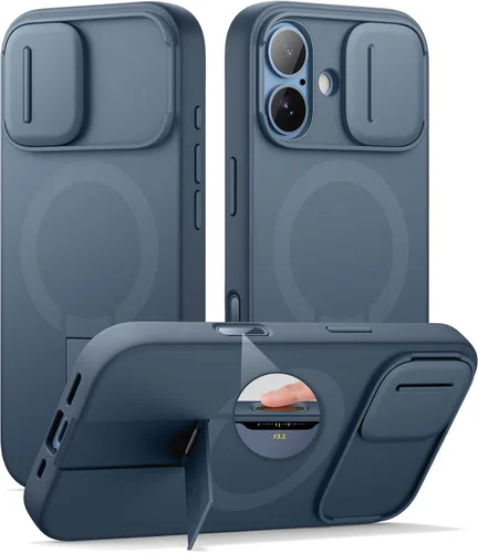 Vista 20 de SURITCH Funda para iPhone 12/12 Pro con cubierta magnética para cámara deslizante y soporte ajustable, compatible con MagSafe, funda protectora Negro