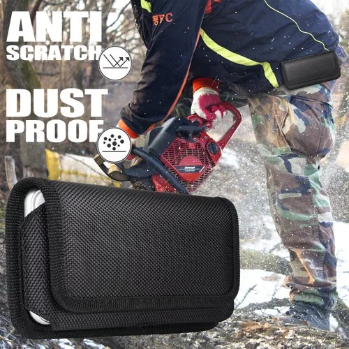 Vista 7 de miadore - Funda para cinturón para iPhone, funda horizontal con clip para cinturón [solapa magnética] Funda de nailon negro con trabillas