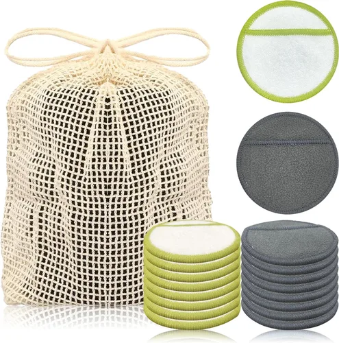 Vista 7 de Chloven Paquete de 25 almohadillas de bambú reutilizables para desmaquillarse de carbón, almohadillas de algodón reutilizables de bambú para tóner