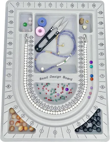 Vista 8 de SXDMHYB Tablero de diseño de cuentas, bandeja de producción de joyas de bricolaje, tablero de cuentas flocadas para pulseras, cuentas de collar