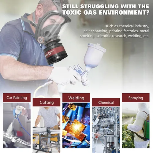 Vista 6 de Máscaras de gas de supervivencia nuclear y química, respirador de cara completa para pintura en aerosol, productos químicos, resina epoxi, trabajo