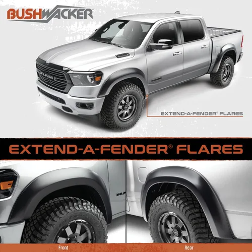 Vista 2 de Bushwacker Extend-A-Fender Guardabarros delanteros y traseros extendidos Juego de 4 piezas, negro, acabado liso 40938-02 Compatible
