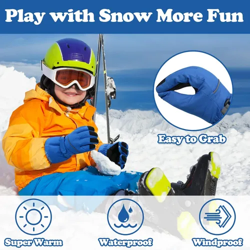 Vista 4 de Sarfel Guantes de nieve para niños, guantes impermeables para niños, guantes de esquí para niñas, guantes de invierno para niños, guantes