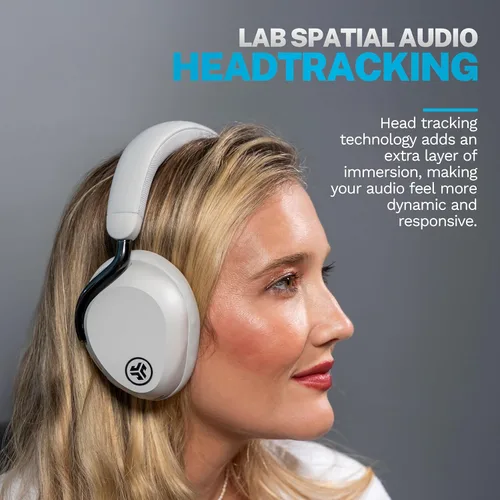 Vista 5 de JLab, Epic Lux Lab Edition, auriculares inalámbricos sobre la oreja, cancelación activa de ruido, audio de alta resolución, blanco nube