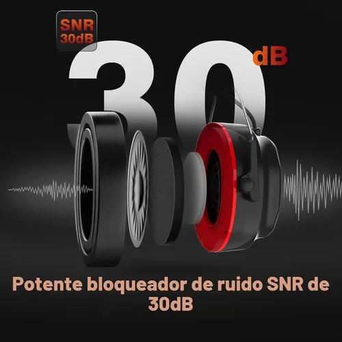 Vista 5 de Auriculares de gel de protección auditiva Bluetooth 5.4 con batería recargable de 1200 mAh, tiempo de trabajo de 120 horas, SNR de 30 dB, orejeras