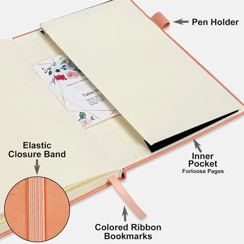 Vista 4 de Daofary Cuaderno de puntos con soporte para bolígrafo, cuaderno de cuadrícula de puntos A5 con 160 páginas, papel grueso de 2.95 oz/yd², diario