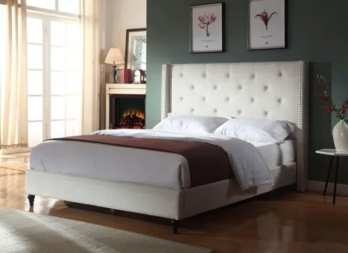 Vista 2 de HomeLife Premiere Classics - Cama de plataforma con cabecero de cama de 51 pulgadas de alto con tablillas de tamaño matrimonial, cama completa de 5