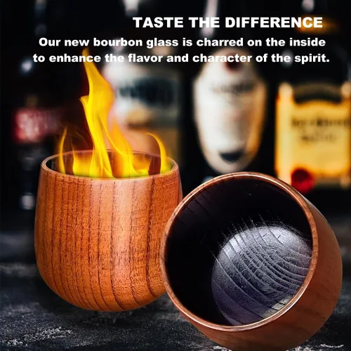 Vista 4 de Vasos de Whisky de Madera Carbonizada – Vasos de Bourbon de 6 oz para Hombres con Interior Quemado – Copas de Cóctel Old Fashioned – Regalos