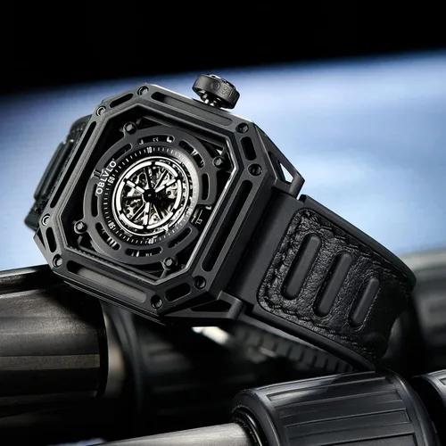 Vista 2 de Luxury Square Luminous Self-Wind Mens Watch Fashion Mechanical Automatic Waterproof Sport Watch Rubber Watch AK