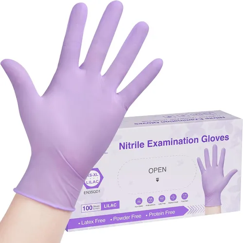 Vista 9 de SwiftGrip Guantes desechables para examen de nitrilo, 3 mil, guantes lilas desechables sin látex, sin polvo