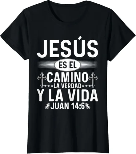 Vista 30 de Camisetas Cristianas en español Versículos Biblia Juan 14:6 Camiseta, Negro, S