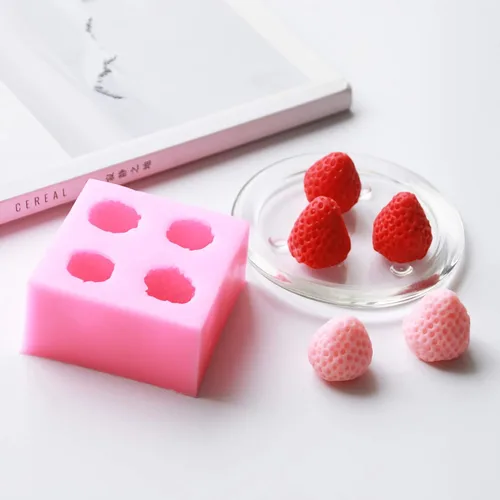 Vista 3 de 2 moldes de silicona 3D de fresa, materiales de silicona de seguridad de grado alimenticio para hornear, moldes de mousse de postre, cubitos
