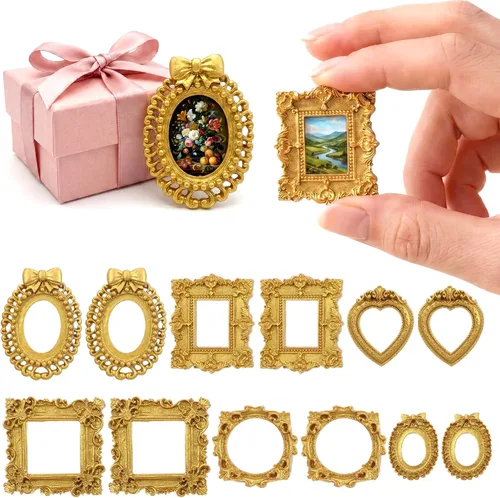 Vista 8 de 12 Pcs Vintage Mini Gold Frames, Resin Mini Picture Frames