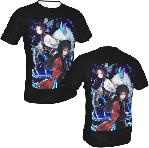 Vista 3 de Camisa de Demon Slayer para mujer, Shinobu Kocho X Giyu Tomioka Kimetsu No Yaiba, camiseta de moda 3D para noche, graduación, etc