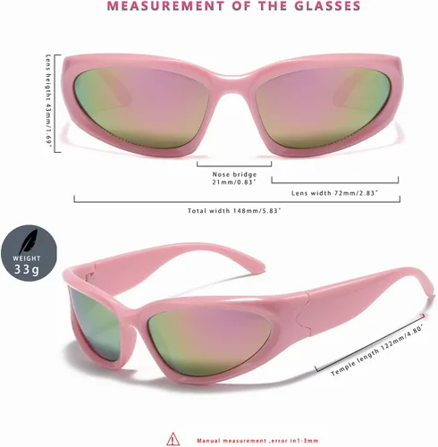 Vista 6 de LASPOR Gafas de sol deportivas envolventes para mujeres y hombres, lentes deportivos Y2K
