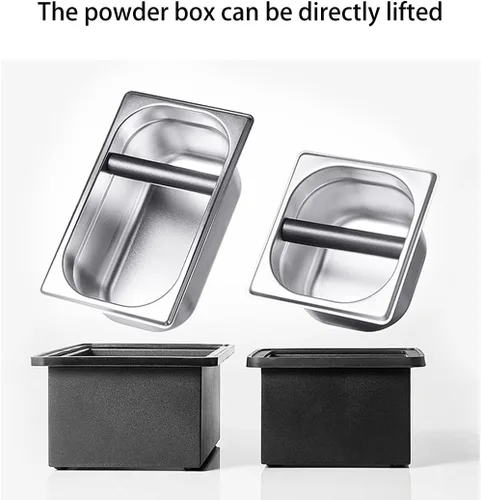 Vista 4 de Caja de acero inoxidable para café molido con base antideslizante extraíble, absorbente de golpes para molienda de filtro de portafiltros (S)