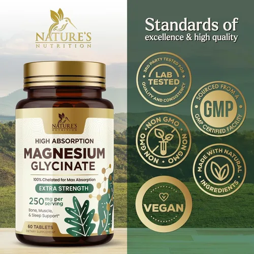Vista 4 de Glicinato de magnesio 250 mg por porción - Suplemento de magnesio 100% quelatado - Glicinato Mag de alta absorción apoya el sueño, la salud