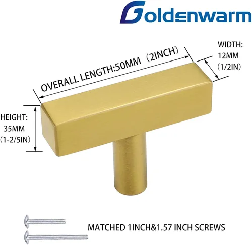 Vista 2 de Goldenwarm LS1212GD - Paquete de 15 tiradores de latón cepillado para cajones de cocina, manijas de acero inoxidable para cajones de cocina LS1212GD