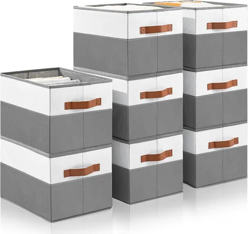 Vista 10 de Paquete de 4 cubos de almacenamiento grandes con tapas, organizador plegable de armario con ventana transparente, cubos de almacenamiento plegables
