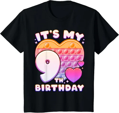 Vista 39 de Pop-it Birthday Girl 9 años de edad, Push it Pop Fidget Bubble Camiseta, Negro