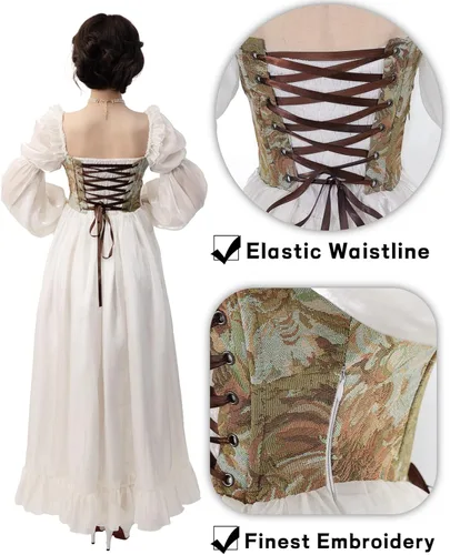 Vista 5 de NSPSTT Vestido renacentista blanco para mujer, disfraz medieval victoriano