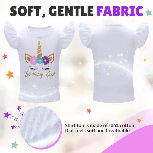 Vista 5 de Unicorn Birthday Outfit for Girl Unicorn Tutu Dress Birthday Girl Shirt with Headband