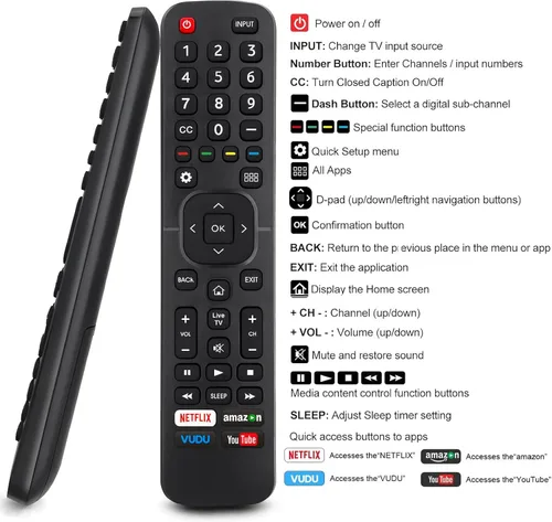 Vista 7 de Control remoto de repuesto para todos los televisores inteligentes Hisense 4K LED HD UHD (EN2A27), apto para Hisense Android Smart TV EN2A27