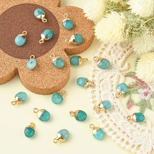 Vista 6 de KitBeads 20 dijes de piedras preciosas de jade natural facetados ovalados dorados colgantes de piedra para fabricación de joyas