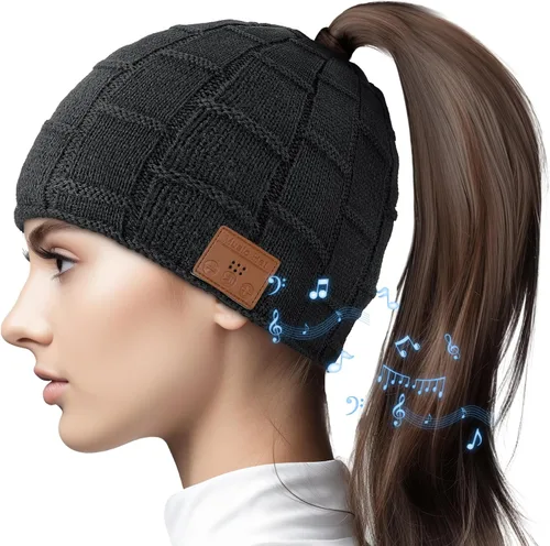 Vista 9 de Bluetooth Beanie for Women with Ponytail Hole, Beanie with Headphones Built in Microphone, Womens Gifts