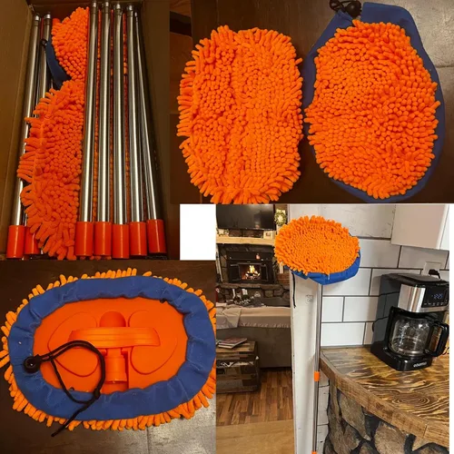 Vista 7 de Limpiador de pared, máx. 13 pies + trapeador de pared con mango largo, trapeador de polvo de techo con poste de extensión de codo de 15° que ahorra