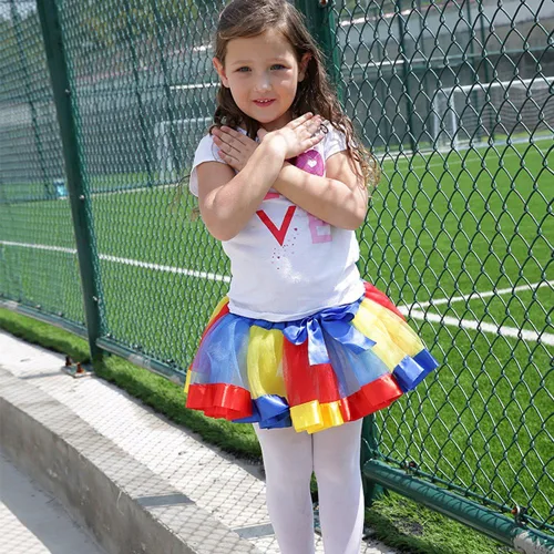 Vista 4 de BGFKS Falda tutú de tul de ballet en capas para niñas pequeñas con lazos coloridos para el cabello