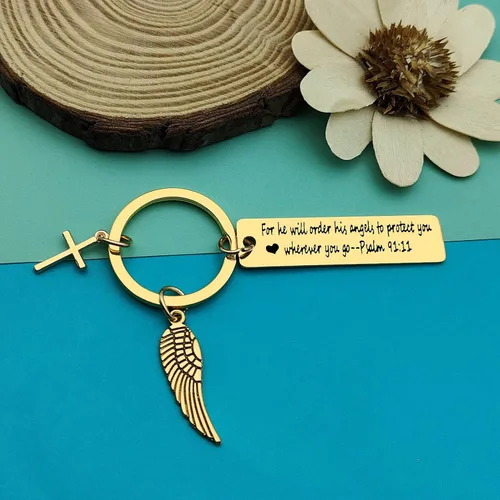 Vista 6 de Dabihu Llavero cristiano de regalo para mujeres y hombres, joyería religiosa, regalos de primera comunión, regalos de bautismo, llavero de versículo