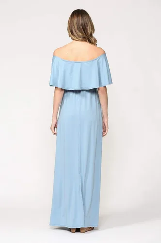 Vista 7 de Vestido de maternidad con hombros descubiertos, vestido largo para mujeres embarazadas, para fiestas de recién nacidos, o sesiones de fotos