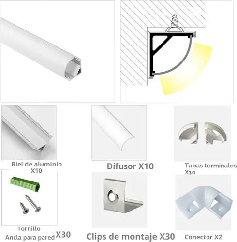 Vista 6 de THMOOTHER Paquete de 10 tiras LED en forma de V de 3.3 pies, sistema difusor de canal de aluminio, cubierta lechosa extruida con conector de esquina
