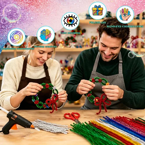Vista 5 de Limpiapipas Suministros de Artesanía Tallos de chenilla para manualidades de bricolaje Purpurina dorada+plata