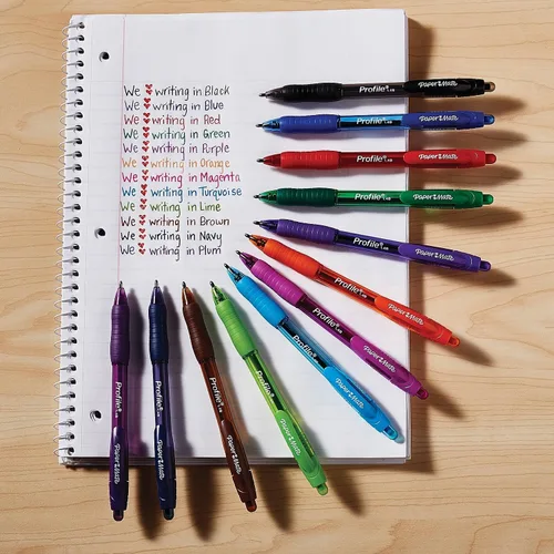 Vista 2 de Paper Mate Profile Bolígrafos retráctiles de punta redonda, negrita, 1.4mm, colores surtidos, 12 unidades - Para la vuelta a clases, hogar, oficina