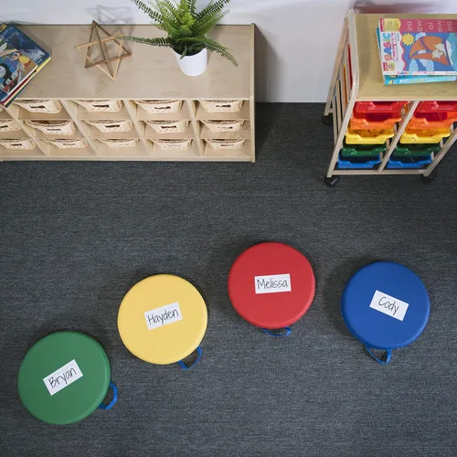 Vista 4 de Factory Direct Partners SoftScape 12223-AS - Cojines redondos de suelo para aula de 15 pulgadas con asas, asientos flexibles para guardería Variado
