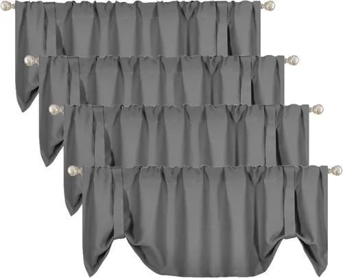 Vista 8 de DECOVSUN Cenefa opaca con amarre para ventana de 18 pulgadas de largo, con aislamiento térmico, cenefa ajustable para ventanas de cocina, bolsillo