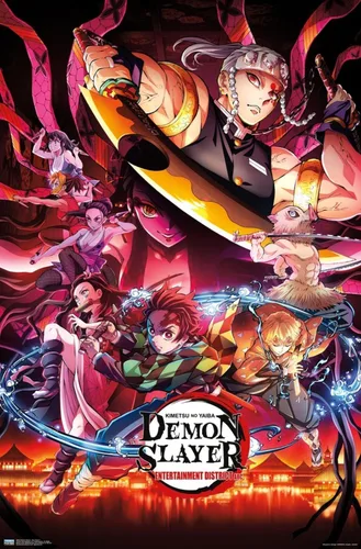 Vista 10 de Demon Slayer - Póster de pared Key Visual 1, 22.4 pulgadas de largo x 14.7 pulgadas de ancho, versión enmarcada de madera de granero