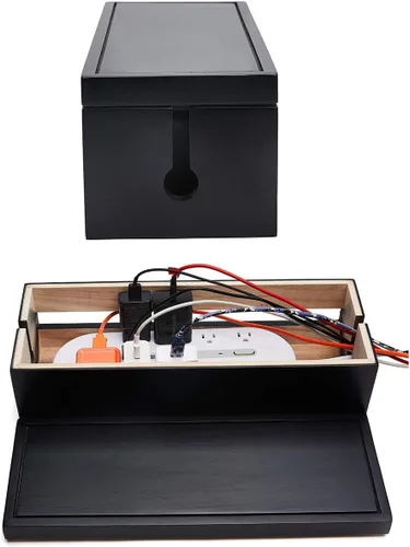 Vista 5 de Changsuo Caja organizadora de cables de madera, caja organizadora de cables para cable de extensión, protector de sobretensiones, organizador
