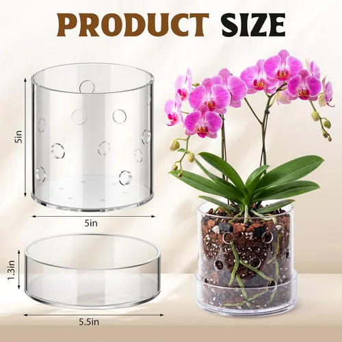 Vista 2 de Macetero acrílico transparente para orquídeas de 5 pulgadas con agujeros