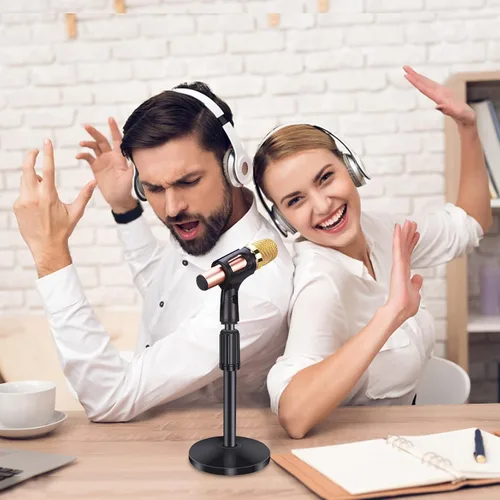 Vista 7 de Soporte de micrófono de escritorio pequeño, soporte de micrófono de escritorio de acero ajustable con clip de micrófono para Blue Yeti Snowball