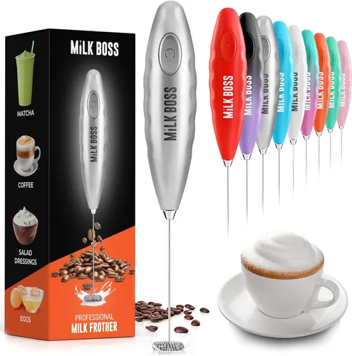 Vista 6 de Milk Boss Espumador de leche para café, juego completo de regalo de café con soporte ultra mejorado, fabricante de espuma de mano, mezclador