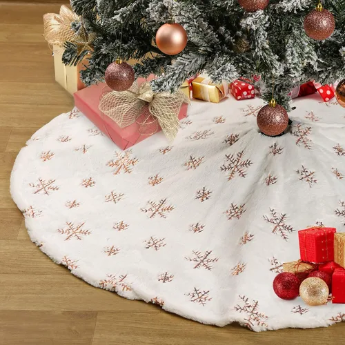 Vista 15 de Falda de árbol de Navidad blanca pequeña de 24 pulgadas, falda de árbol de lentejuelas para árbol de lentejuelas, mini falda de árbol con purpurina