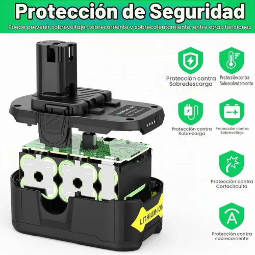 Vista 5 de TREE.NB Reemplazo de 8.0Ah 18V para batería Ryobi de 18 V de capacidad ultra alta compatible con batería Ryobi ONE+ de 18 V P102 P103 P104 P105 P106