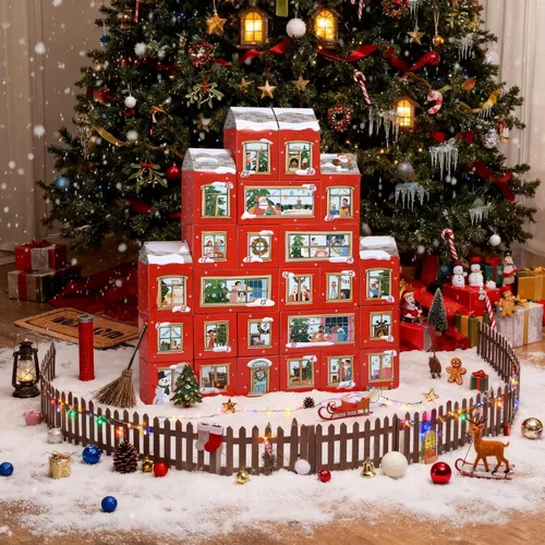 Vista 6 de GWHOLE Cajas de calendario de Adviento de Navidad, 24 unidades, caja de papel para manualidades con calcomanías de números para decoración